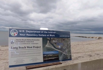 A sign describing the restoration at Long Beach West. Credit: USFWS