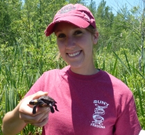 I'm Bethany Holbrook, and I work at our New York Field Office. You'll be hearing from me every week! Stay tuned for tales from the great state of New York. USFWS photo with Bethany holding a bog turtle