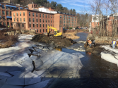 Ice didn't stop the removal of the Marland Place Dam. Credit: Melanie Cutler